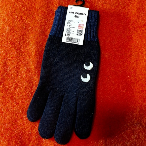 Anya Hindmarch Uniqlo collab navy blue touch of wool heattech knitted gloves NWT - Picture 3 of 8